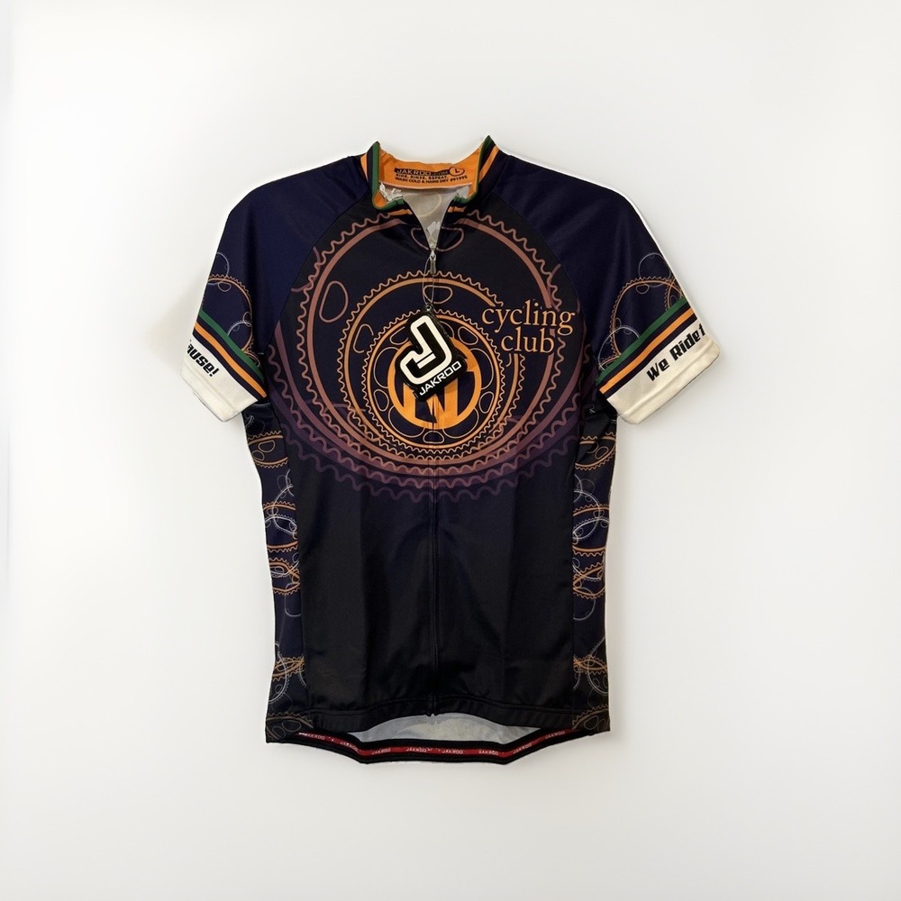 Jakroo Cycling Club Women Large Black Purple Gear Print Short Sleeve Bike Jersey